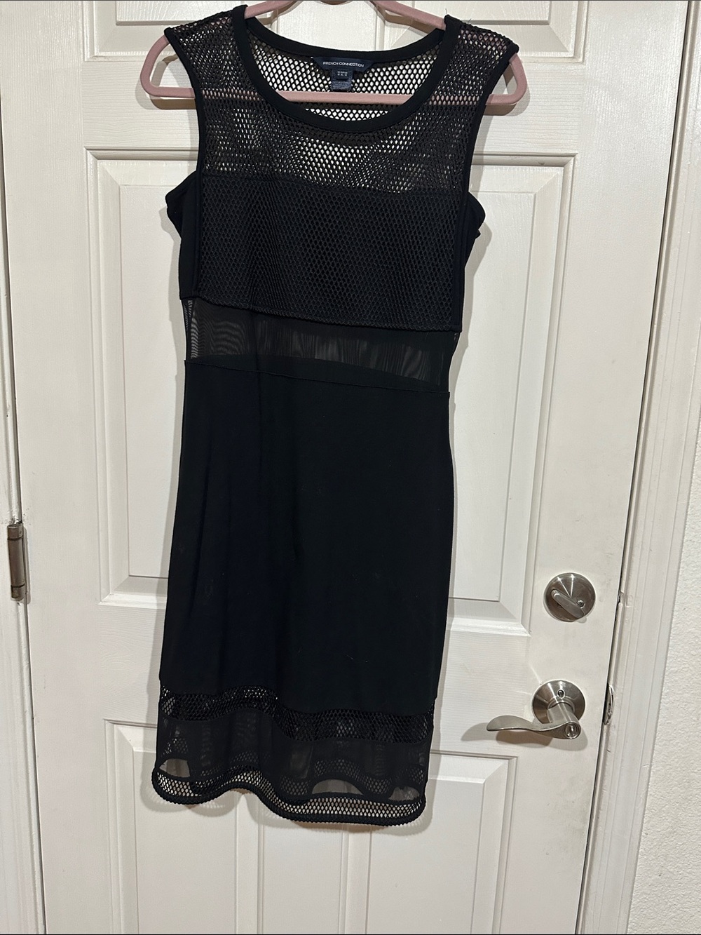 French Connection Black Mesh-Panel Sleeveless Dress